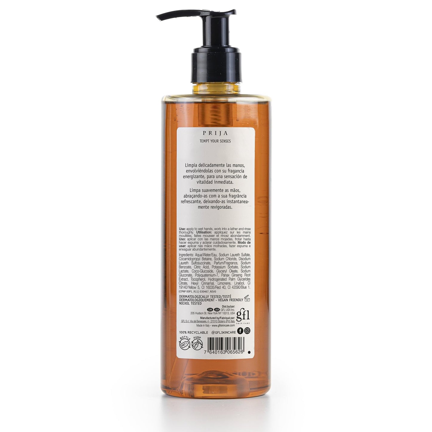 Prija Vitalizing Cleansing Hand Wash with Ginseng (12.84 fl oz) - Invigorating and Revitalizing - Vegan Friendly - Dermatologically Tested - Made with 100% Recycled Bottle (Pack of 2)