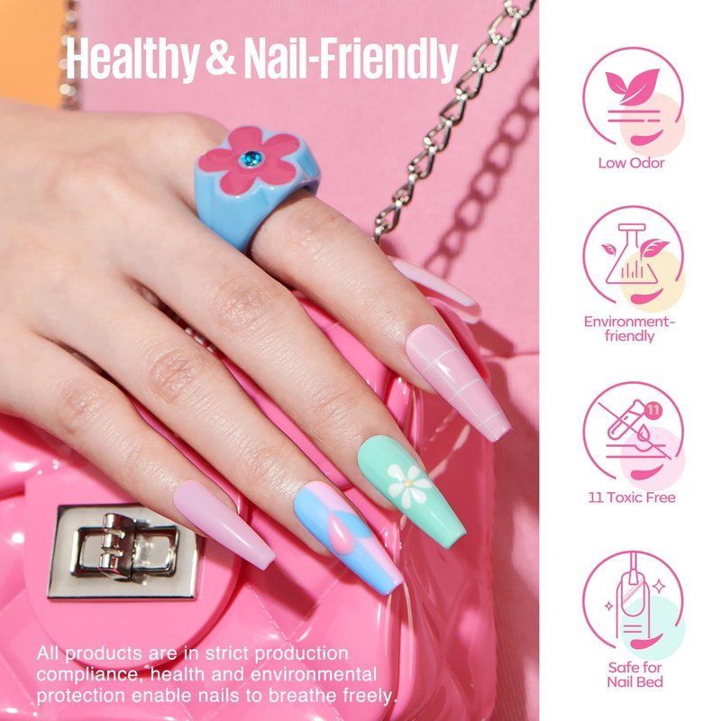 MEFA 32 Colors Gel Nail Polish Kit with U V Light, Spring Gel Nail Kit Pastel Pink Blue Glitter Gel Nail Polish Set with Matte/Glossy Base Top Coat Manicure Tool Nail Art Decorations Gift