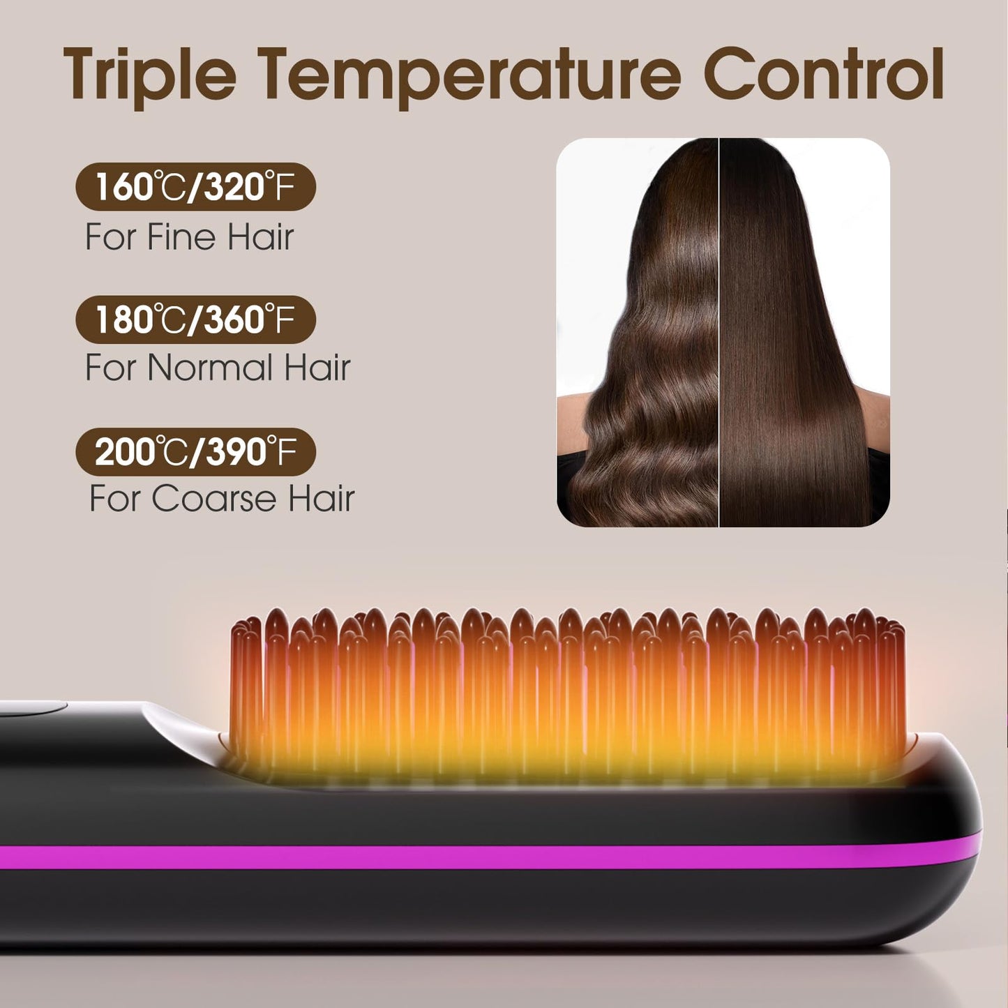 Lovinity Hair Straightener Brush with LCD Display(MCH Ceramic Fast Heating)(Cordless USB Charging Straightener) Portable Mini Straightening Brush for Home Travel, Black