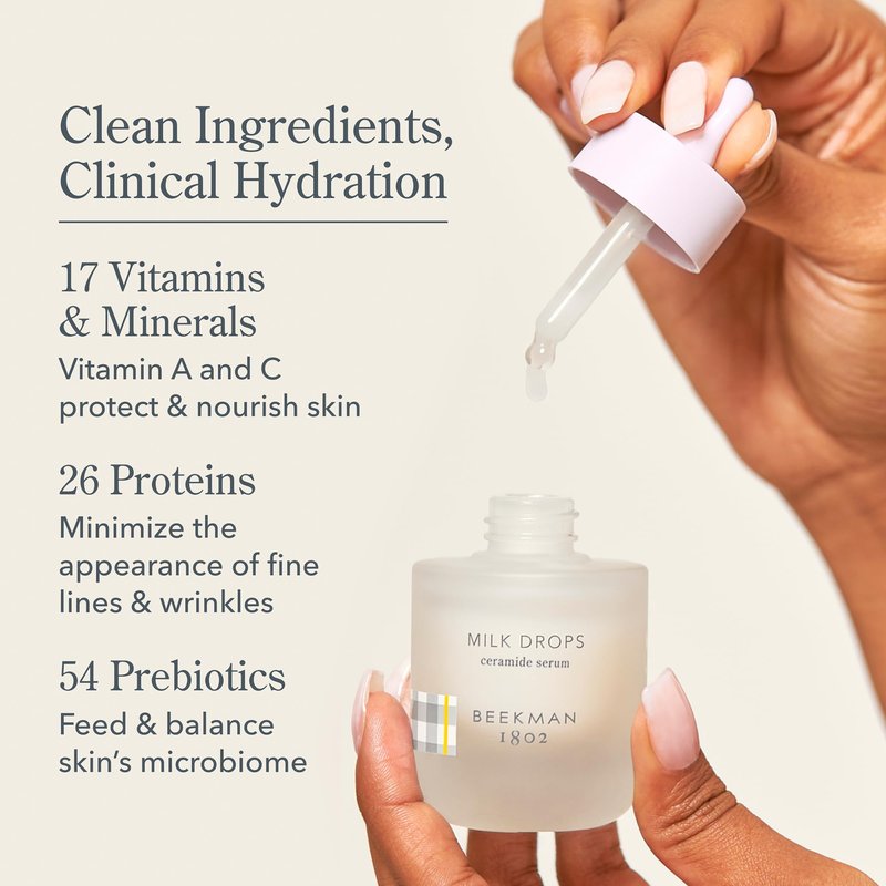 Beekman 1802 Milk Drops Ceramide Face Serum – Hydrating Barrier Serum with Goat Milk, Ceramides, Squalane & Hyaluronic Acid – Lightweight, Fragrance Free – For Oily & Acne-Prone Skin – 1 fl oz