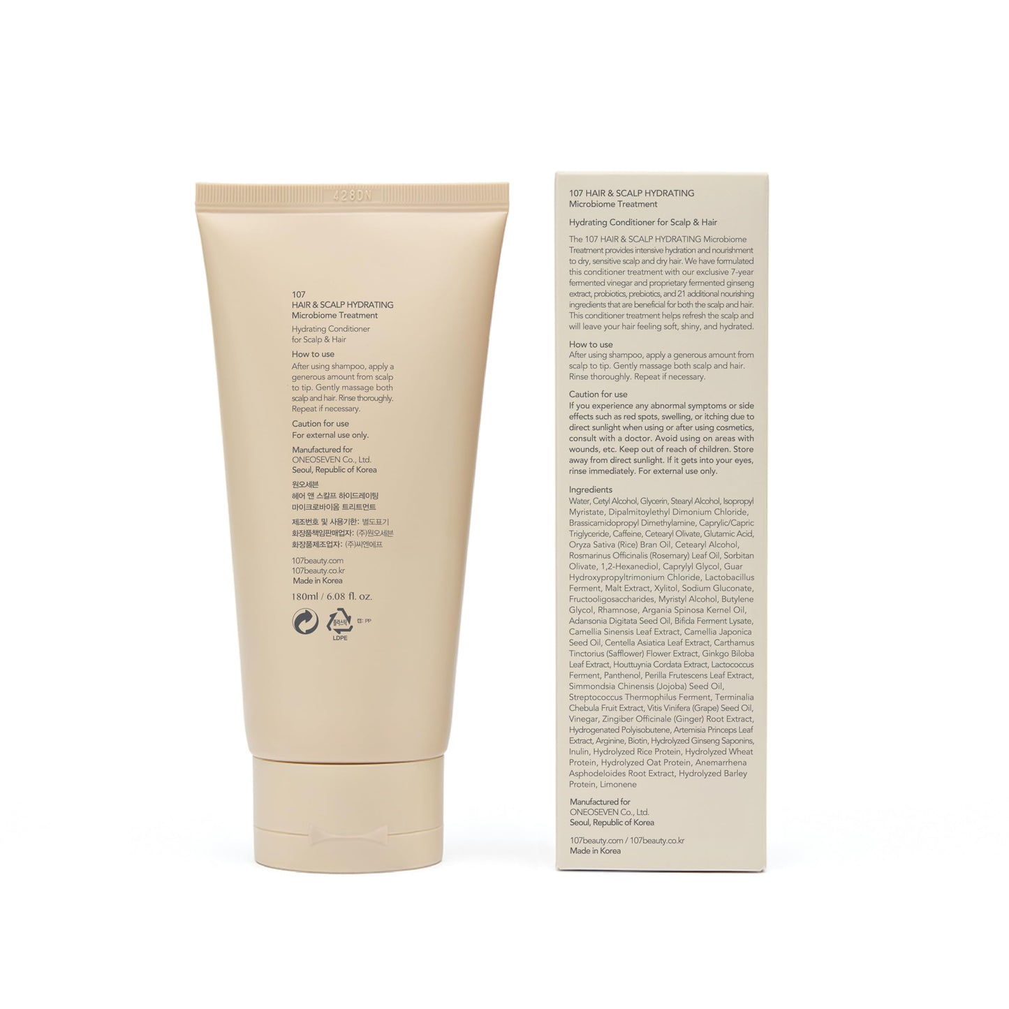 107 HAIR & SCALP HYDRATING Microbiome Treatment, Both Hair & Scalp Hydrating Scalp Treatment, Ginseng, Caffeine, and Biotin, Helps Soothe Scalp Discomfort, (6.08 fl oz)