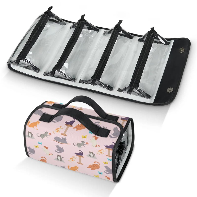 Hanging Roll Up Makeup Bag, Cosmetic Bag for Women, Watercolor Flower Travel Folding Toiletry Bag with 4 Removable Compartments, for Storing Cosmetics, Toiletries, Personal Care Products