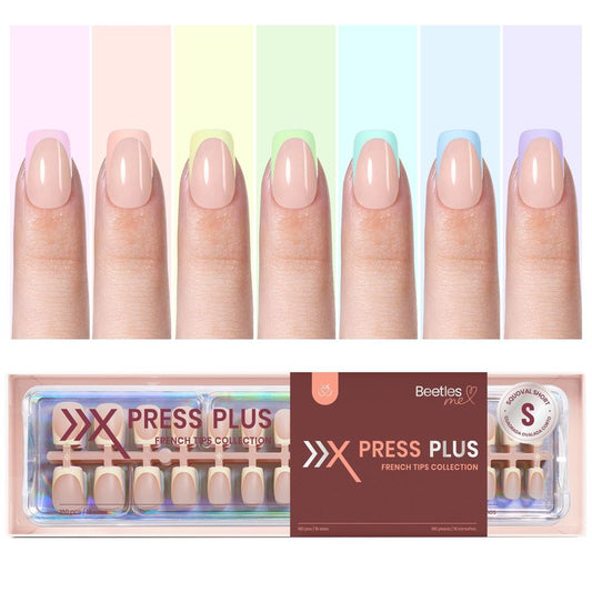 Beetles French Tip Press On Nails 224 Pcs 7 Colors, Short Square Classic Fake Nail Tips, Pastel Romance Macaron Soft Gel Nails False Nails Art DIY For Women