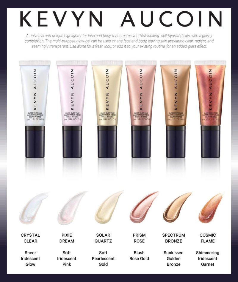 Kevyn Aucoin Glass Glow Face, Crystal Clear: Multi-purpose universal dewy highlighter for face and body. Creates glowing youthful-looking hydrated skin with a glassy complexion. Makeup artist go to.