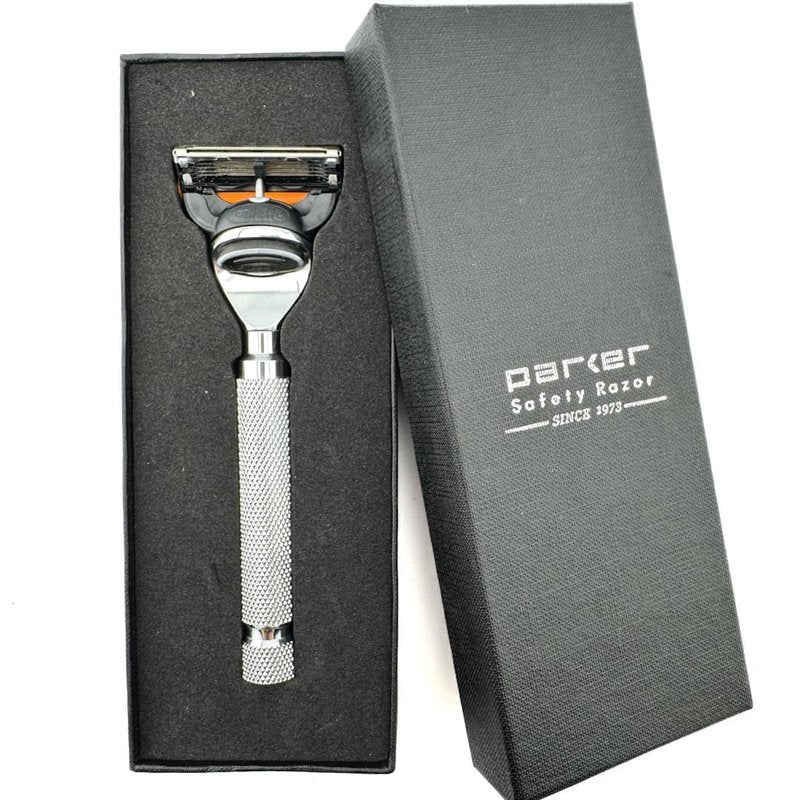 Parker 5-Blade Razor Handle – Compatible with GIllette Fusion Cartridges, Weighted Metal Handle for Smooth, Tug-Free Shaving | Premium Men’s Razor, Gift-Ready, Includes 1 Gillette Fusion Cartridge