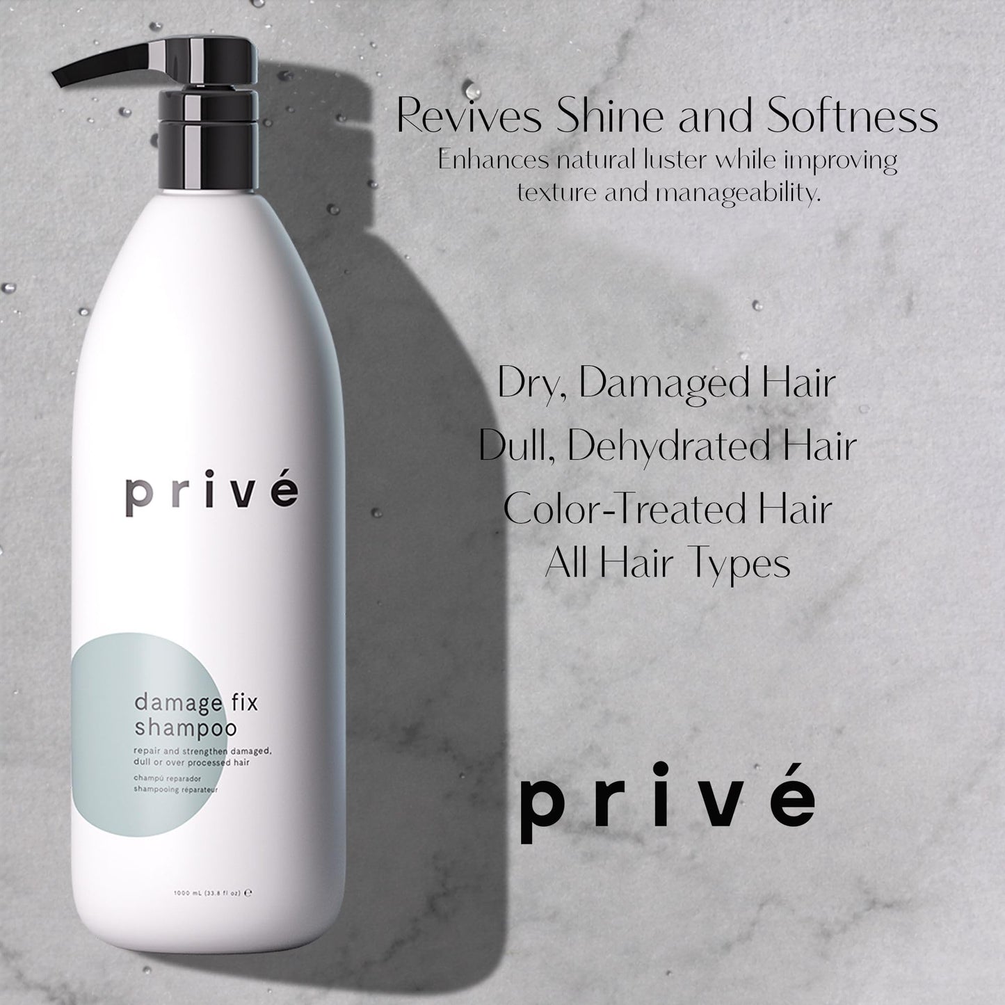 Privé Damage Fix Hair Shampoo for Women & Men - Sulfate-Free Repair Shampoo for Damaged Hair - Strengthening & Moisturizing Formula for Dry, Dull & Over-Processed Strands (12 oz)