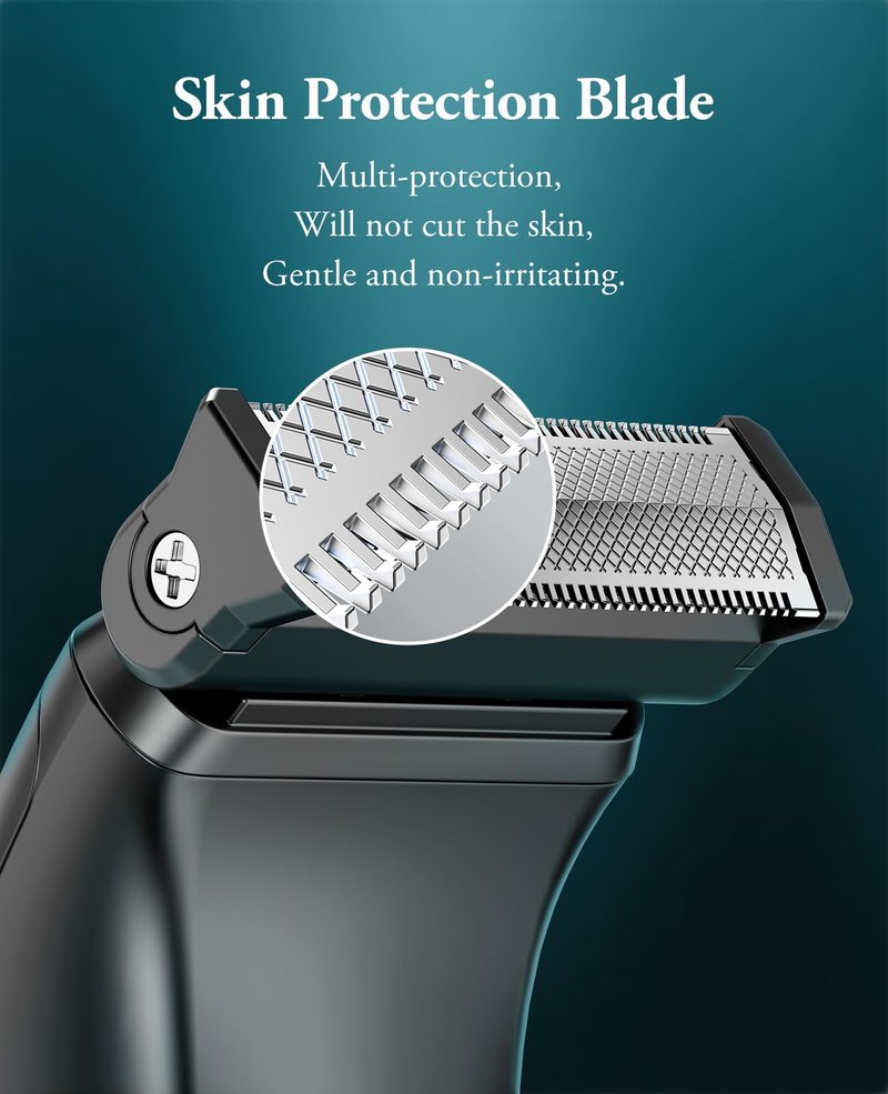 Body Hair Trimmer for Men - 6.0 Upgraded Electric Beard Trimmer, 2-in-1 Dual-Head Shaver and Body Groomer Connectivity Hybrid Face IPX6 Wet/Dry Use Groin & Ball Hair Painless Electric Razor Green