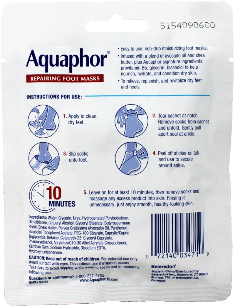 Moisturizing Foot Masks - Aquaphor Repairing Socks with Avocado Oil & Shea Butter | Pack of 6