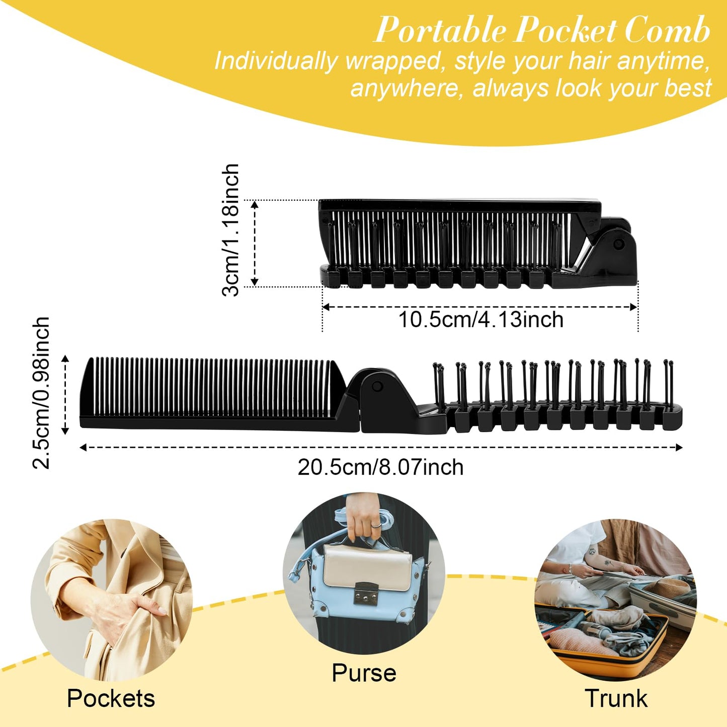 Travel Folding Comb, Compact Foldable Hair Brush Travel Pocket Mini Hair Comb & Makeup Comb in Bulk Individually Wrapped for Women Men Girls Homeless Hotel Shelter Nursing Home Charity Church