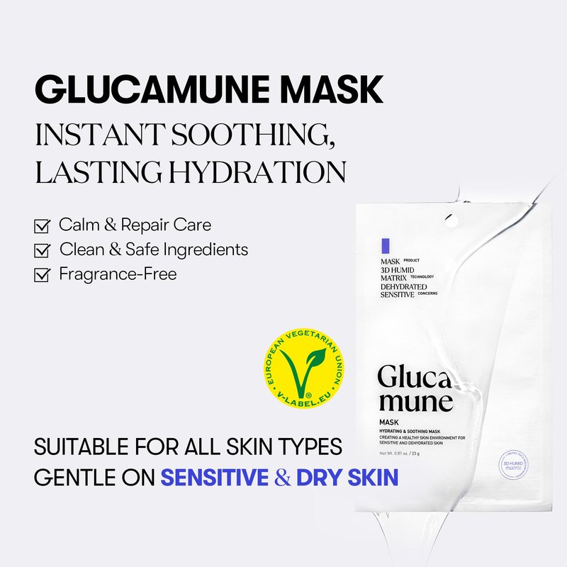 VT COSMETICS Glucamune Mask, Hydrating Vegan Sheet Mask for Face, Hypoallergenic, Fragrance-Free, for Dry & Sensitive Skin, Beta-Glucan, Glucosamine, Glass Skin Glow, Korean Skincare (10 pcs)
