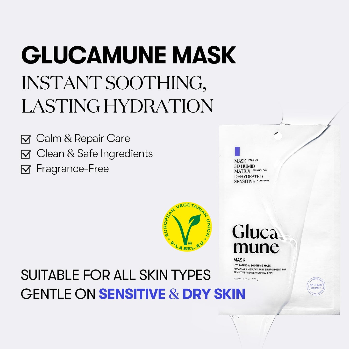 VT COSMETICS Glucamune Mask, Hydrating Vegan Sheet Mask for Face, Hypoallergenic, Fragrance-Free, for Dry & Sensitive Skin, Beta-Glucan, Glucosamine, Glass Skin Glow, Korean Skincare (10 pcs)
