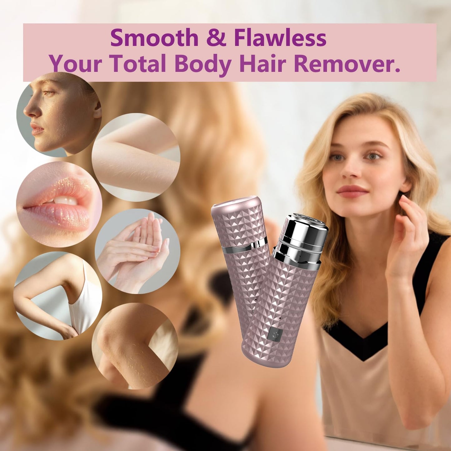 Painless Facial Hair Removal for Women, Electric Face Shaver, Portable Peach Fuzz Trimmer for Lip, Chin & Cheeks, USB-C Rechargeable 90 Mins Cordless Shaver, Gentle for Sensitive Skin (Rose Gold)