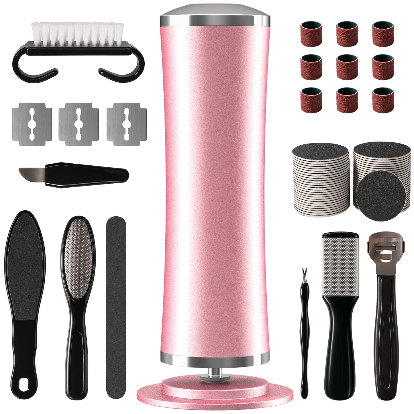 10-in-1 Electric Foot Callus Remover, Adjustable Speed Electric Callus Remover for Feet with 60 Sanding Pads, Foot Callus Remover, Heel Scraper for Cracked Heels (Rose Pink)