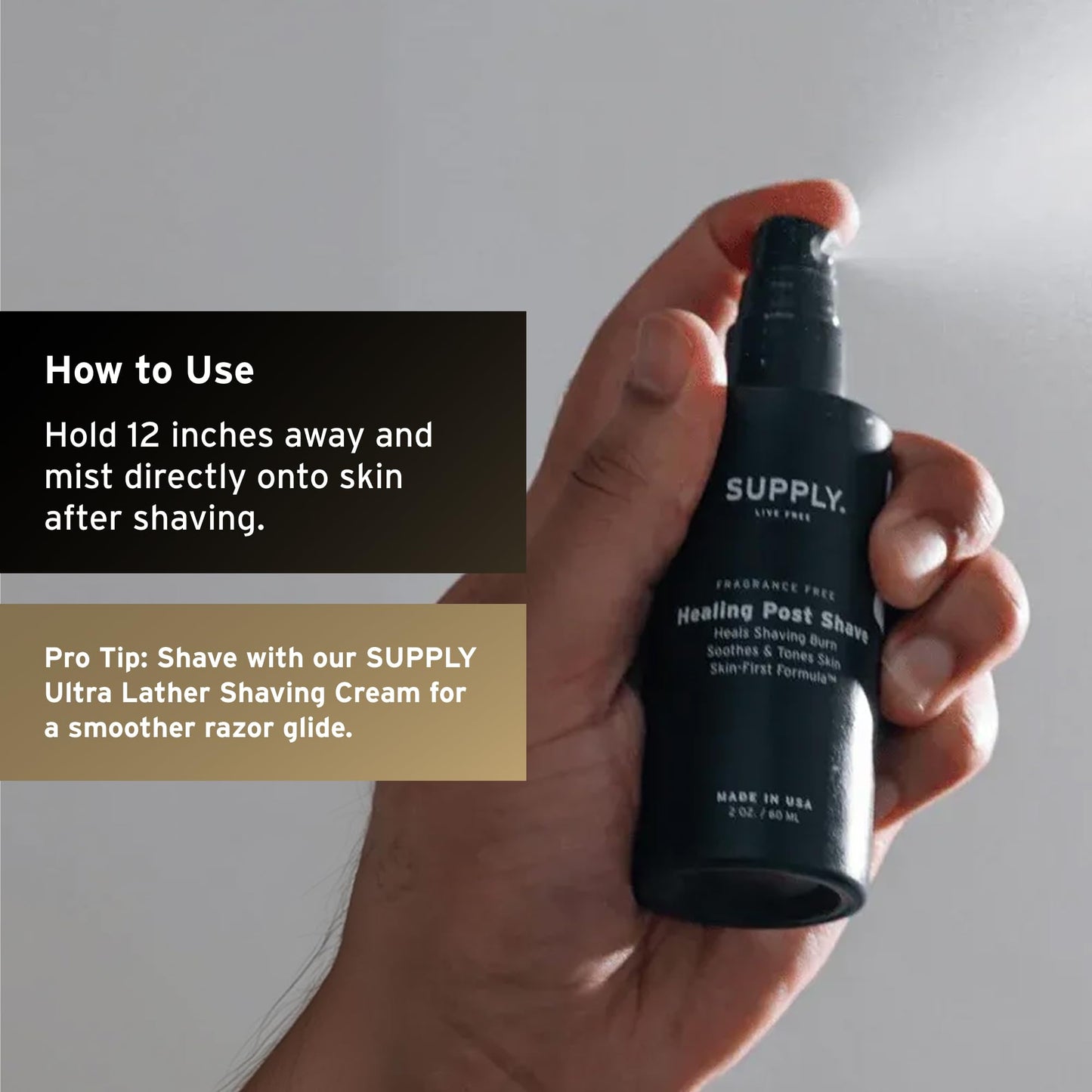 SUPPLY Healing Post Shave Spray for Men – Alcohol-Free Aftershave to Soothe Irritation, Hydrate Skin & Reduce Razor Burn – Sensitive Skin Friendly – Sandalwood & Cedar, 2 oz