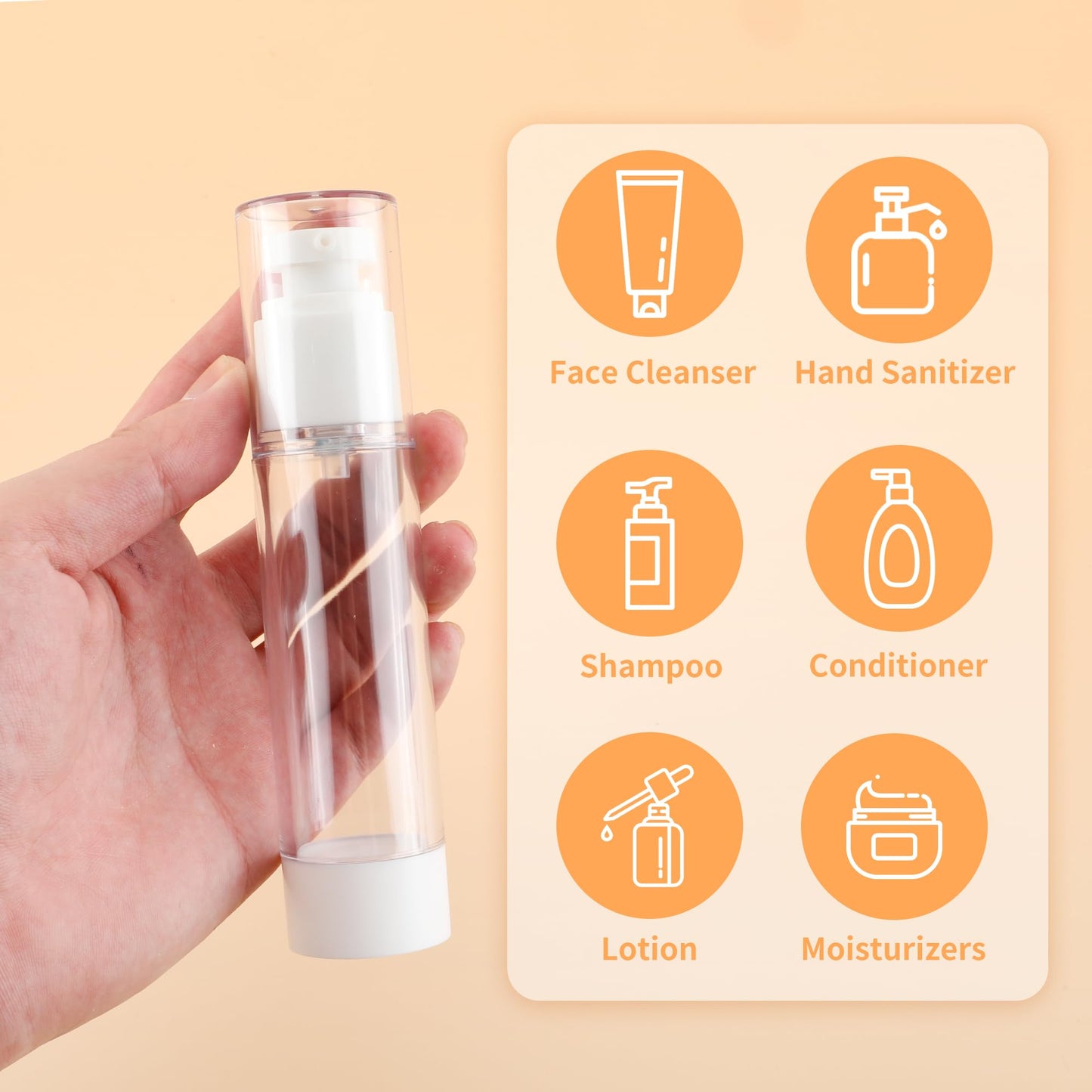 1.7 Oz 50ml Clear Airless Cosmetic Cream Pump Bottle Travel Size Dispenser Refillable Containers/Foundation Travel Pump Bottle for Shampoo (Pack of 20)