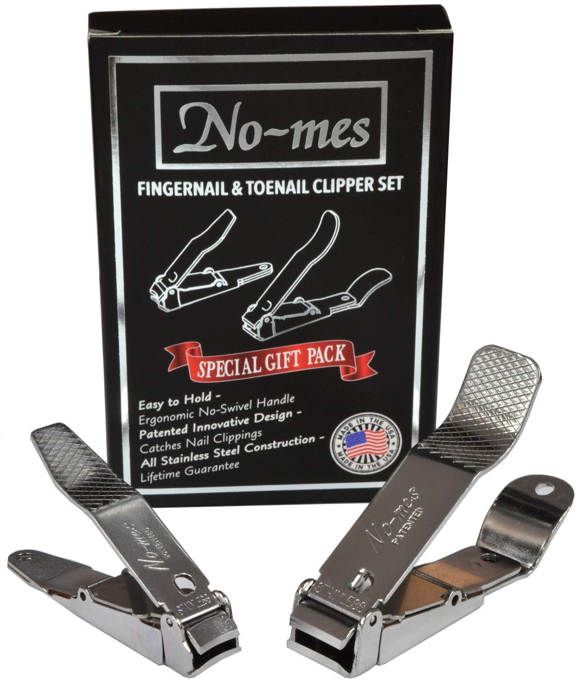 No-Mes Fingernail and Toenail Clipper Gift Set, Made in USA, Catches Clippings, Built-in Nail File