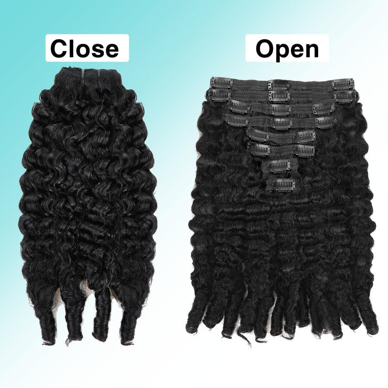 Burmese Curly Clip In Hair Extensions Real Human Hair 8pcs 120g/Set Spirally Curly Classic Clips Ins Full Head For Black Women 16 Inch Natural Black