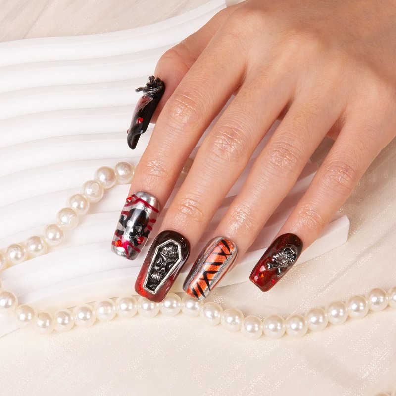 LOVFUL Press on Nails Colorful Pop | Handmade with Full Covered Crystals | Reusable Fake Nails | Square Regular 1.0 in | H116-M
