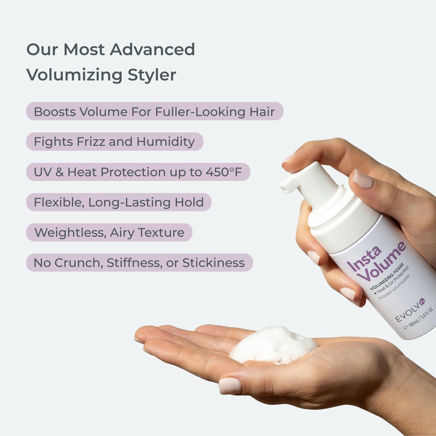 EVOLVh - InstaVolume Volumizing Foam with Heat + UV Protection | Vegan, Non-Toxic, Clean Hair Care (3.4 fl oz | 100 mL)