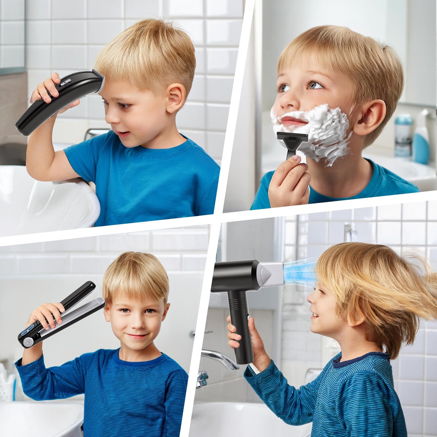 G.C 52Pcs Kids Hair Salon Toys Barber Kit Toddler Pretend Play Hair Cutting Boys Shaving Set with Hairdryer Shaver Razor Flat Iron Clipper Apron Scissors Styling Accessories Birthday Gifts