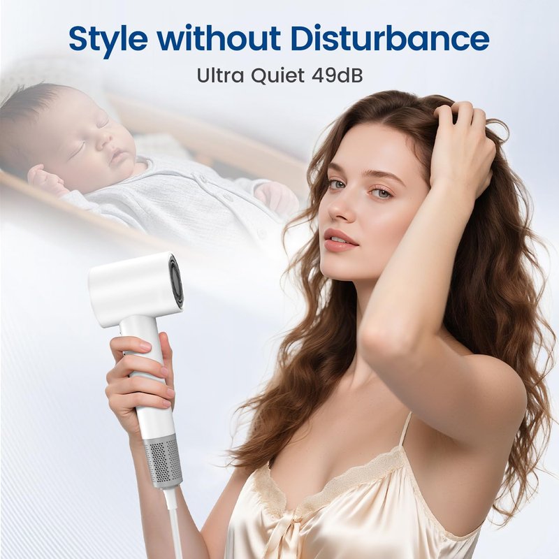 Hair Dryer with 150000 RPM High Speed 1400w Motor for 1-5min Fast Dry, 3 Heat/Cool Wind Level & 49db Low Noise,1.5 Billion Plasma & Industry-Leading Strong Magnetic Nozzle Diffuser Travel Blow Dryer