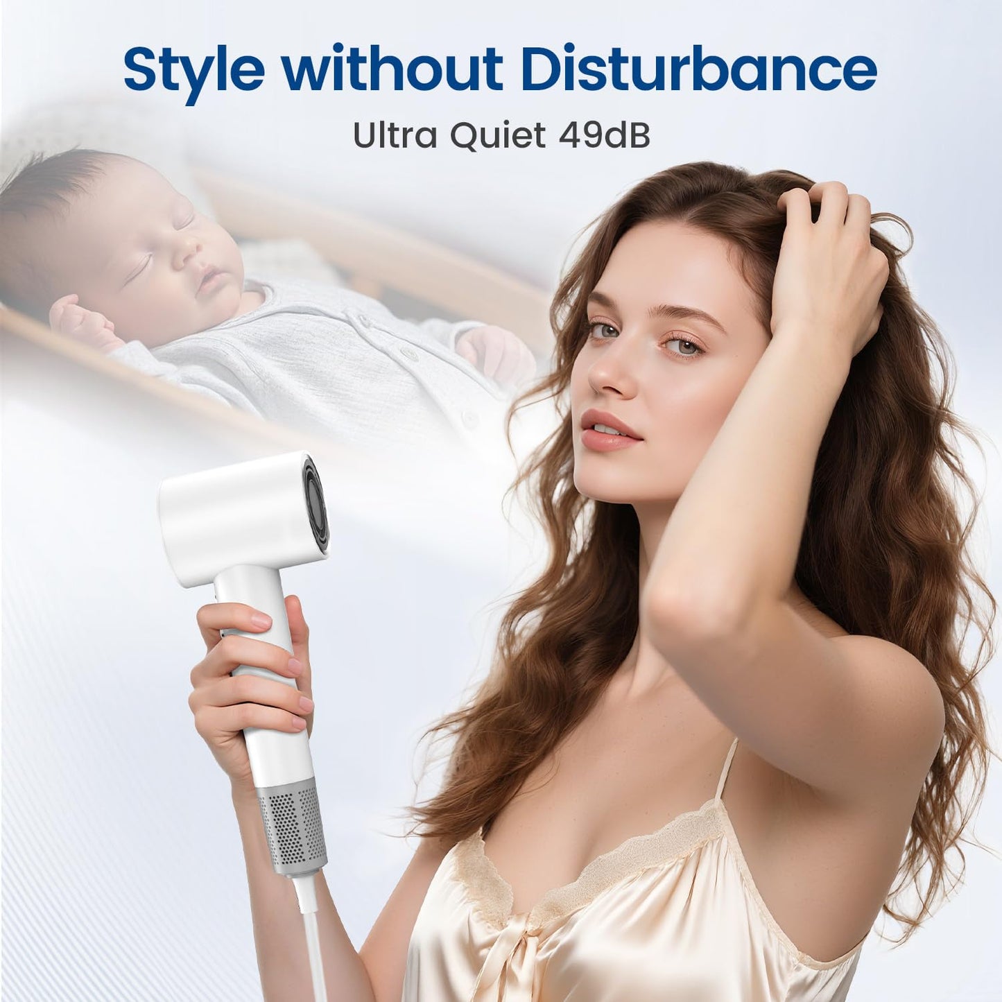 Hair Dryer with 150000 RPM High Speed 1400w Motor for 1-5min Fast Dry, 3 Heat/Cool Wind Level & 49db Low Noise,1.5 Billion Plasma & Industry-Leading Strong Magnetic Nozzle Diffuser Travel Blow Dryer