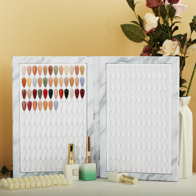 C12rtive 216 Nail Swatch Book,Professional Nail Polish Chart Book with 240 Practice Tips & 1-300 Number Labels, Pre-Numbered Slots,Perfect for Salons and Home Use(Marble)