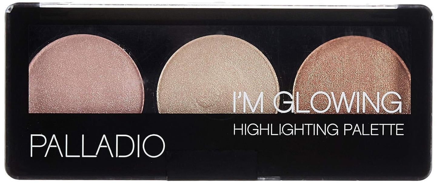 Palladio I'm Glowing Illuminating Highlighting Palette, Glow Bronzer Powder Makeup Set, High Pigmented Shimmery Colors, neutral