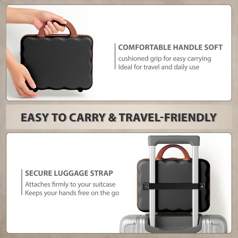 GigabitBest Portable Makeup Travel Case，PC+ABS hard shell cosmetic case,Women's portable cosmetic case with safety lock, suitable for travel and daily use-Black/Brown