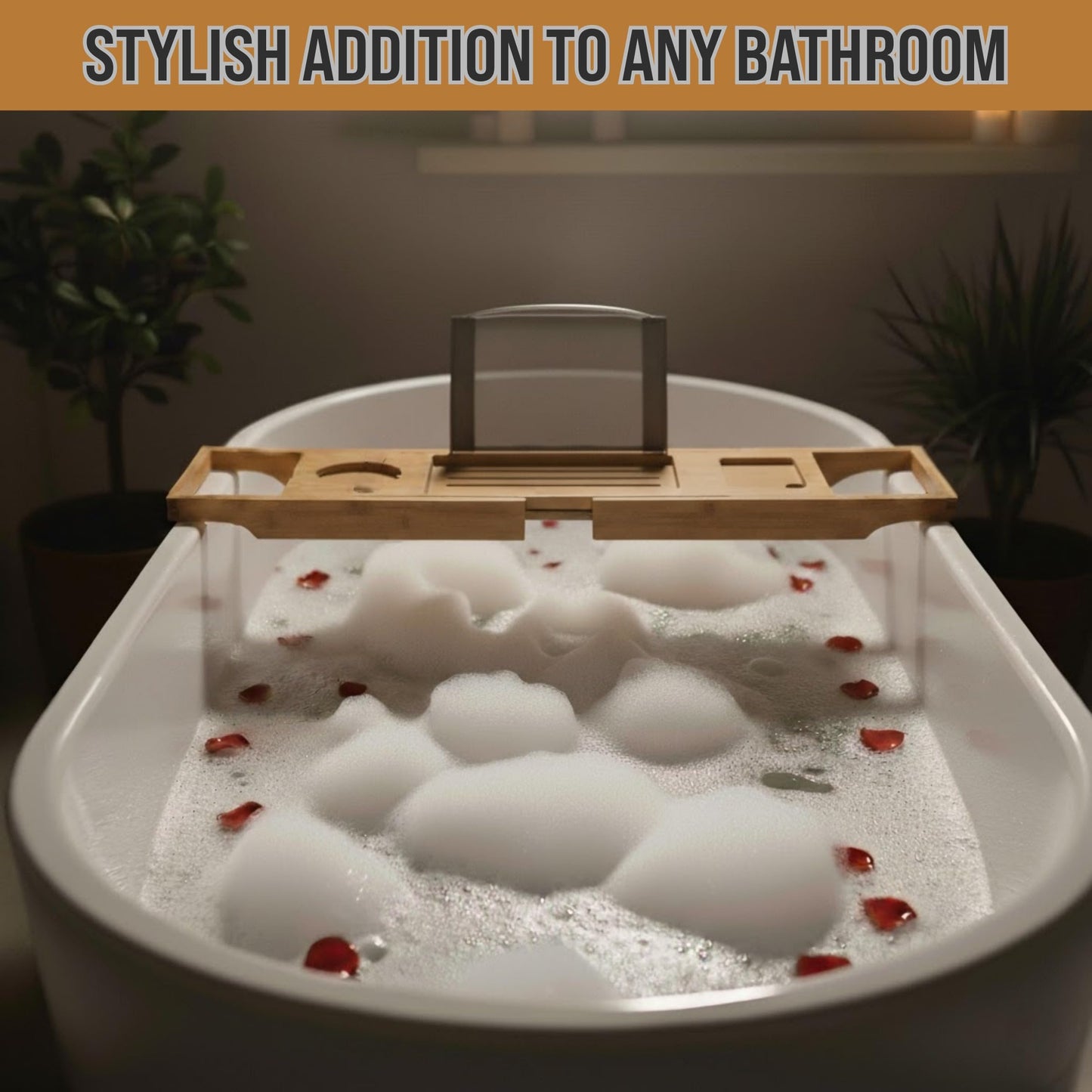 Bamboo Bathtub Caddy Tray with Extending Wood Sides -Fits Any Bath, Hot Tub and Jacuzzi