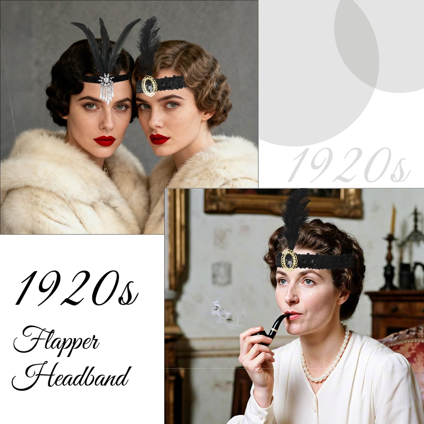 UCEHIPAW 26 Pcs 1920s Flapper Headband Hair Costume Accessory Black Classic Feather Headpiece for Women Party Gift Supplies