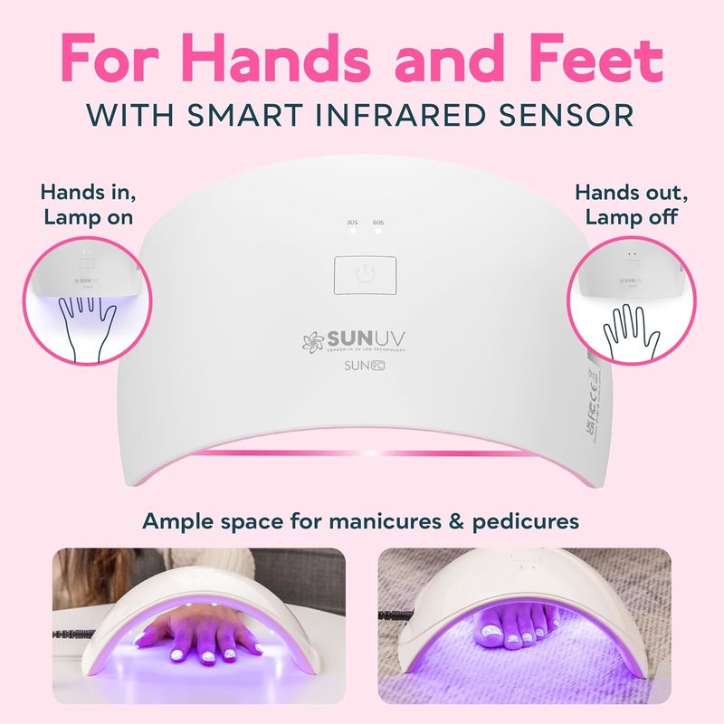 UV LED Nail Lamp - Professional Nail Dryer for Gel Polish with Sensor & 2 Timers | Stylish Pink Design