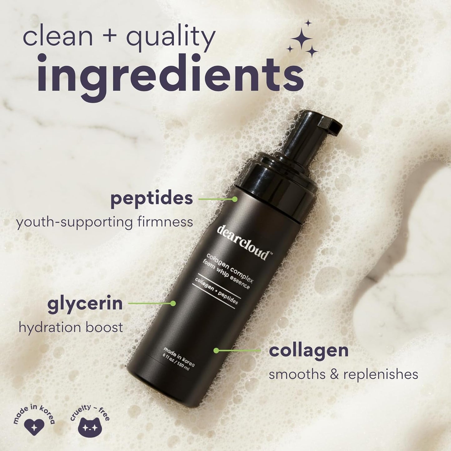Dearcloud Collagen Complex Foam Whip Essence - Anti-Aging Hydrating Makeup Primer & Moisturizer - 5 fl oz