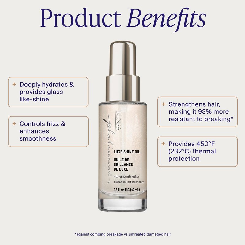 Kenra Platinum Luxe Shine Oil | Strengthens, Softens & Smooths Hair | Thermal Protection Up To 450F | Humidity Protection | Controls Frizz | 1.5 fl. Oz