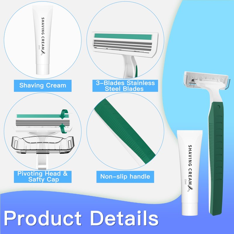 Disposable Bulk Razors with Cream 50PCS Set for Men & Women, Individually Wrapped Portable Toiletries Amenities for Hotel, Airbnb, Homeless, Shelter, Charity, Camping and Travel On The Go