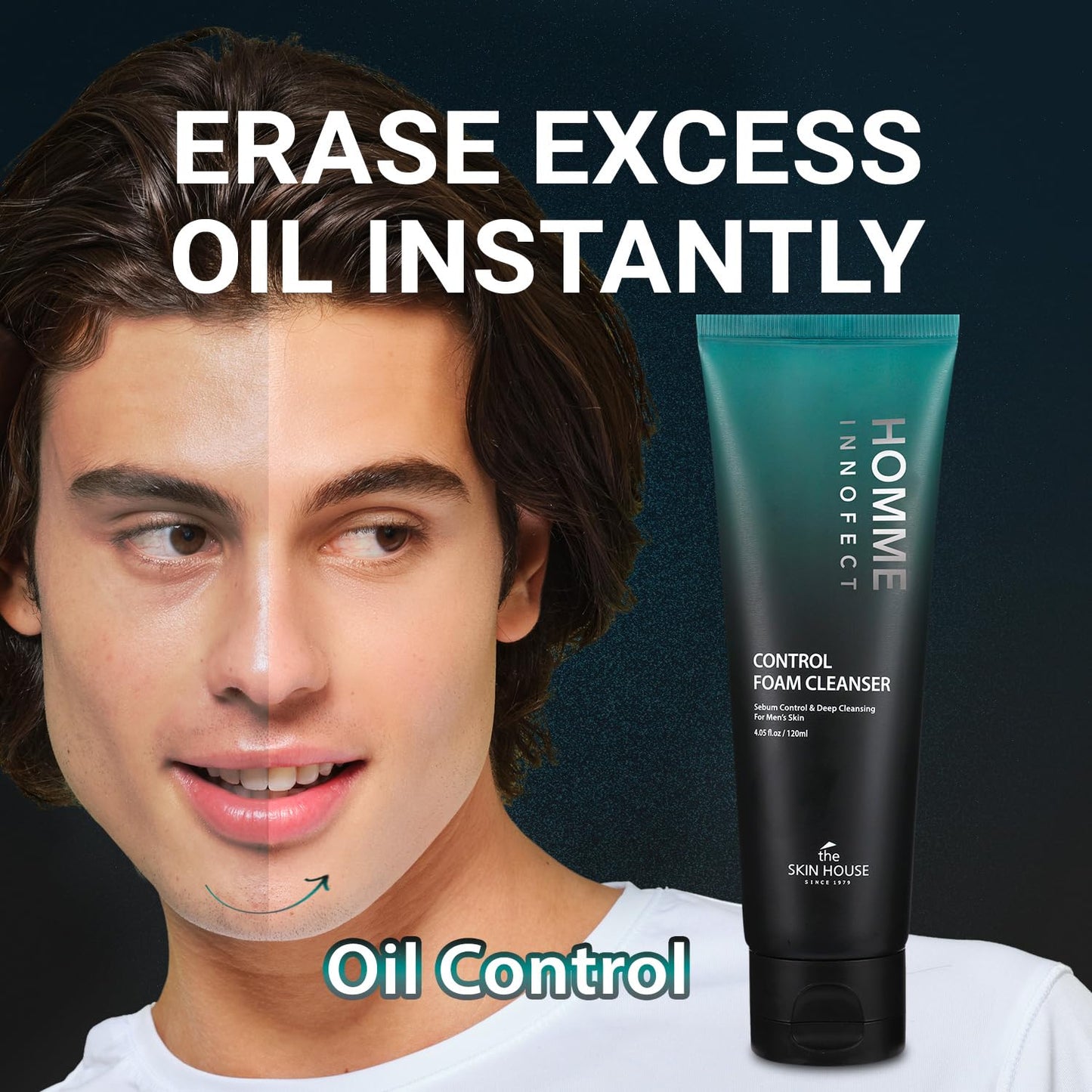 The Skin House Homme Innofect Korean Face Wash for Men, Oil Control Foam Cleanser, Pore Cleansing K-Beauty Daily Facial Wash [120ml/4.05 fl.oz]