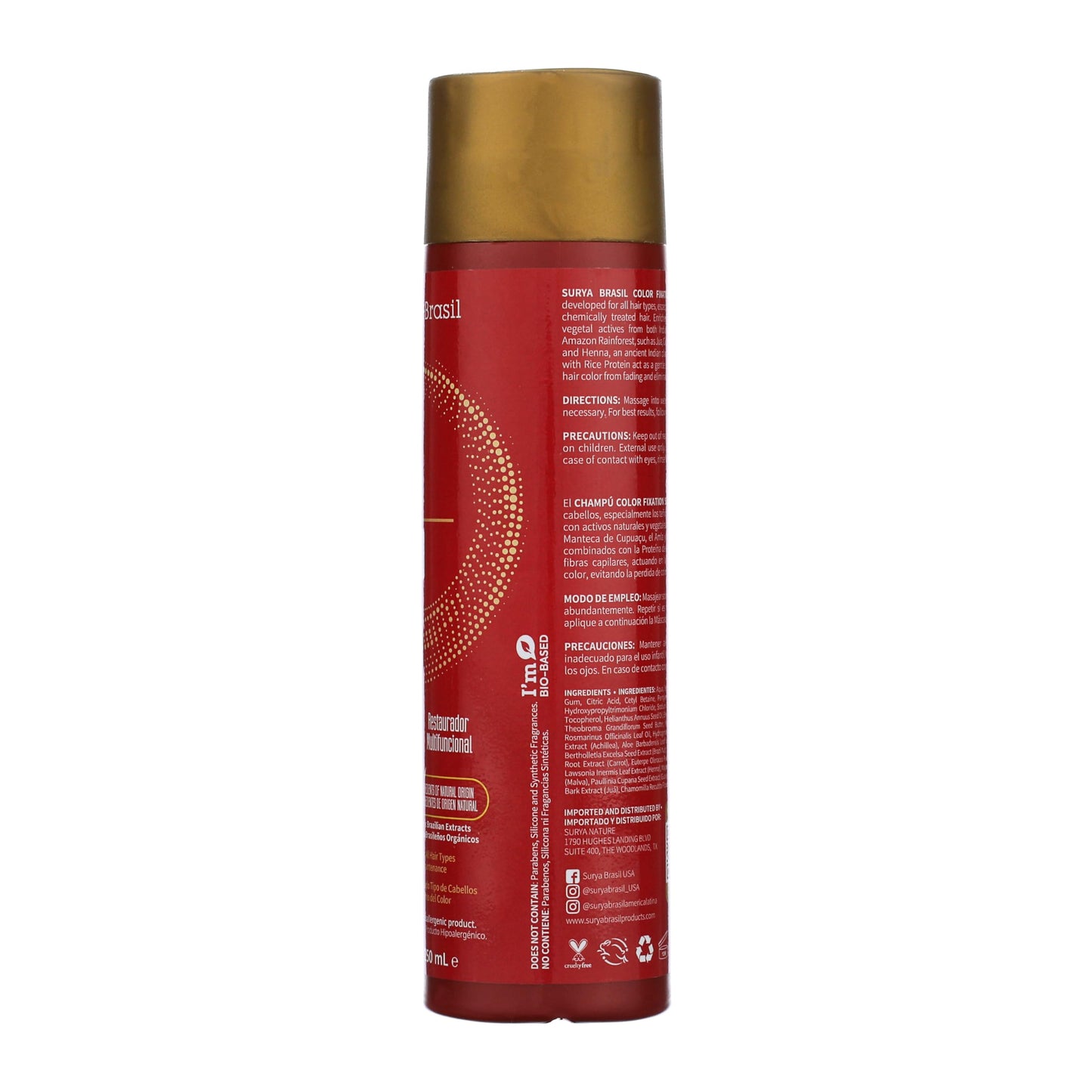 Surya Brasil Color Fixation Restorative Shampoo - 99% Natural Ingredients, Gentle Cleansing, Color Protection, Nourishing Botanicals, 8.45 oz
