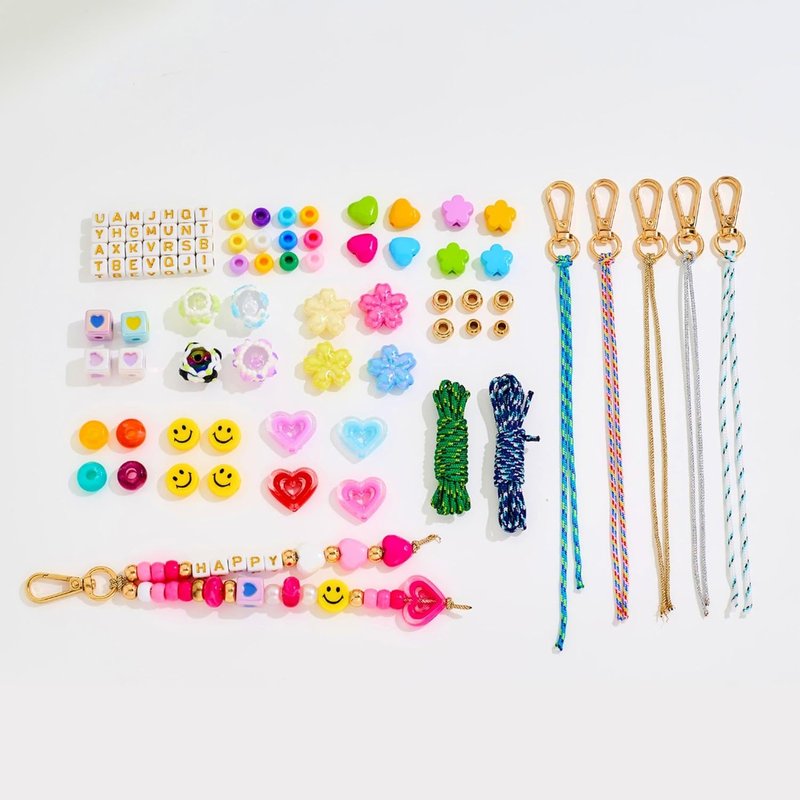 DIY Keychain Making Kit - 421Pcs Beaded Craft Supplies with Colorful Beads & Acrylic Charms | Personalized Name Gifts for Kids