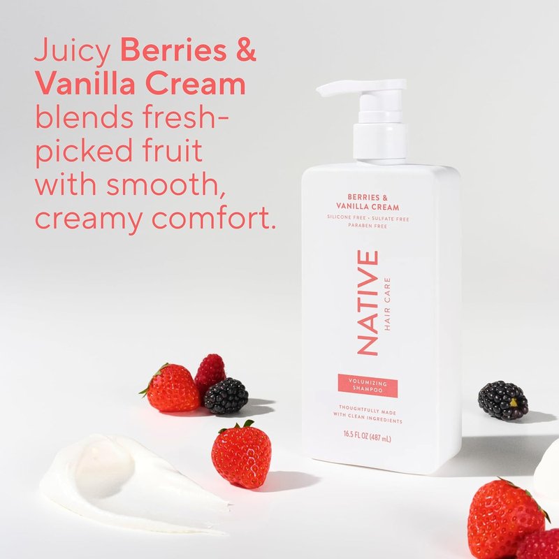 Native Volumizing Shampoo - Berries & Vanilla Cream | 16.5 fl Oz for Fuller Hair