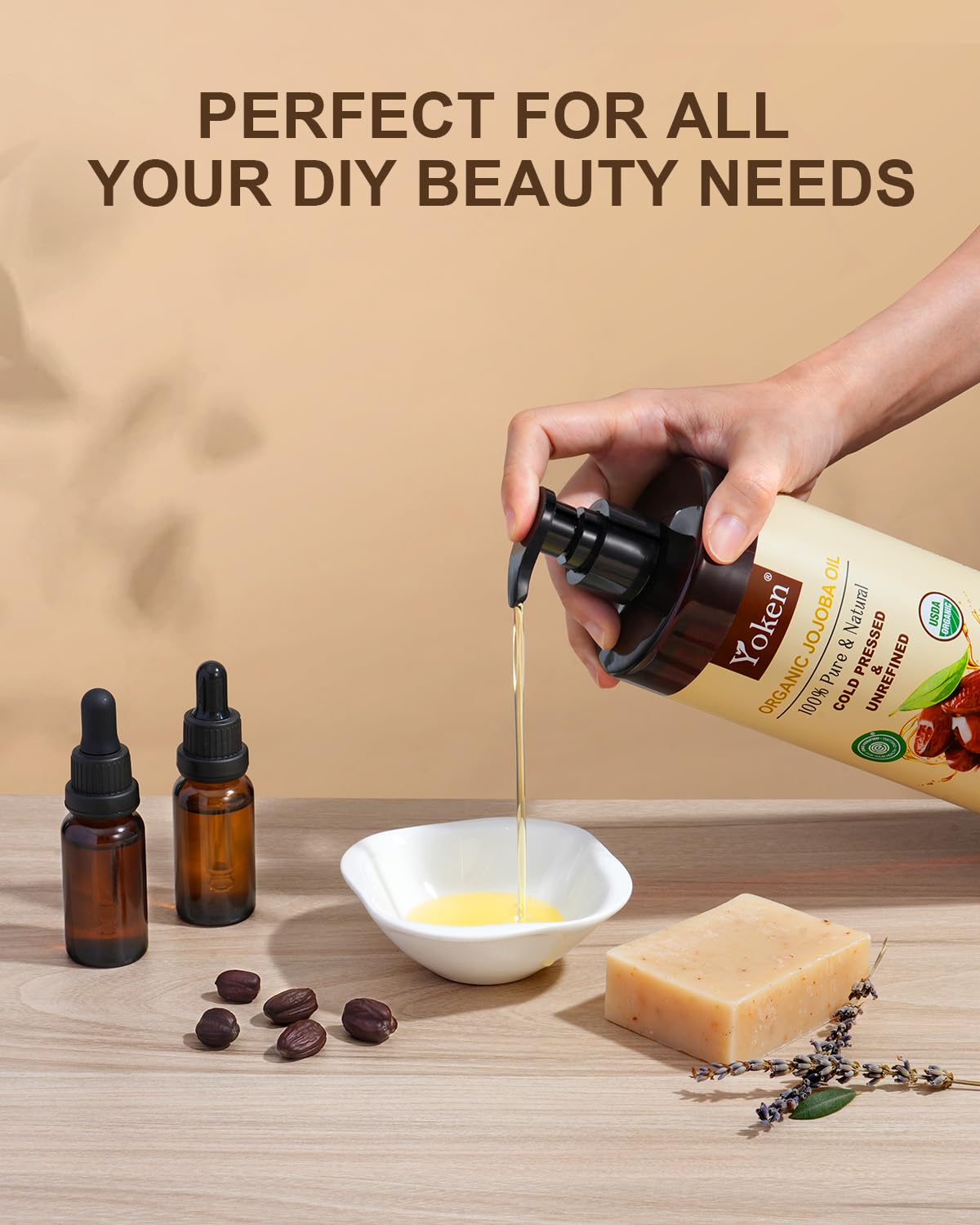 Yoken 100% Pure Jojoba Carrier Oil - Unrefined, Cold Pressed for Skin, Hair & Nails | 32 fl oz