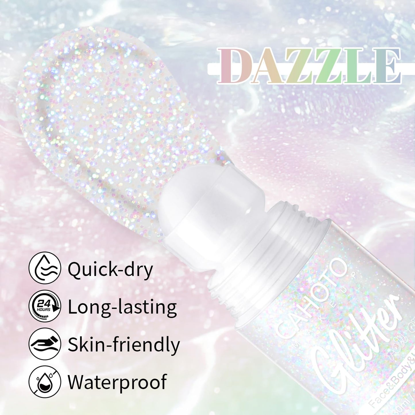 CAHOTO Dazzle Roll-on Glitter for Face Body and Hair, Mermaid Sparkling Holographic Shimmer, Chameleon Color Rolling Sequins for Concerts Rave Festival Halloween Party Carnival, 1.02fl.oz