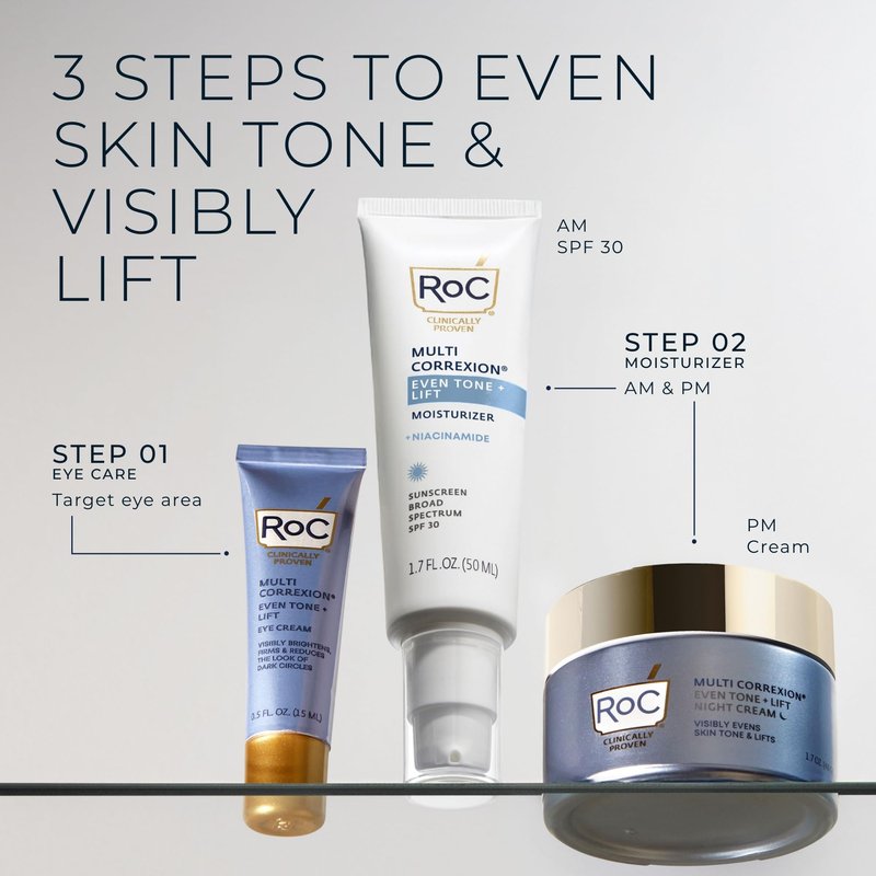RoC Multi Correxion 5 in 1 Anti-Aging Eye Cream for Puffiness, Under Eye Bags & Dark Circles, Skin Care Treatment with Shea Butter, (.5 oz) with Night Cream Packette (Packaging May Vary)