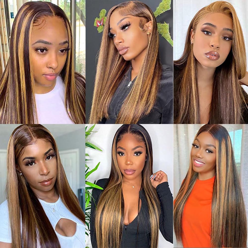 Ombre Human Hair Bundles | P4/27 Honey Brown Straight Remy Hair Extensions - 16 Inch, Soft & Healthy Double Weft