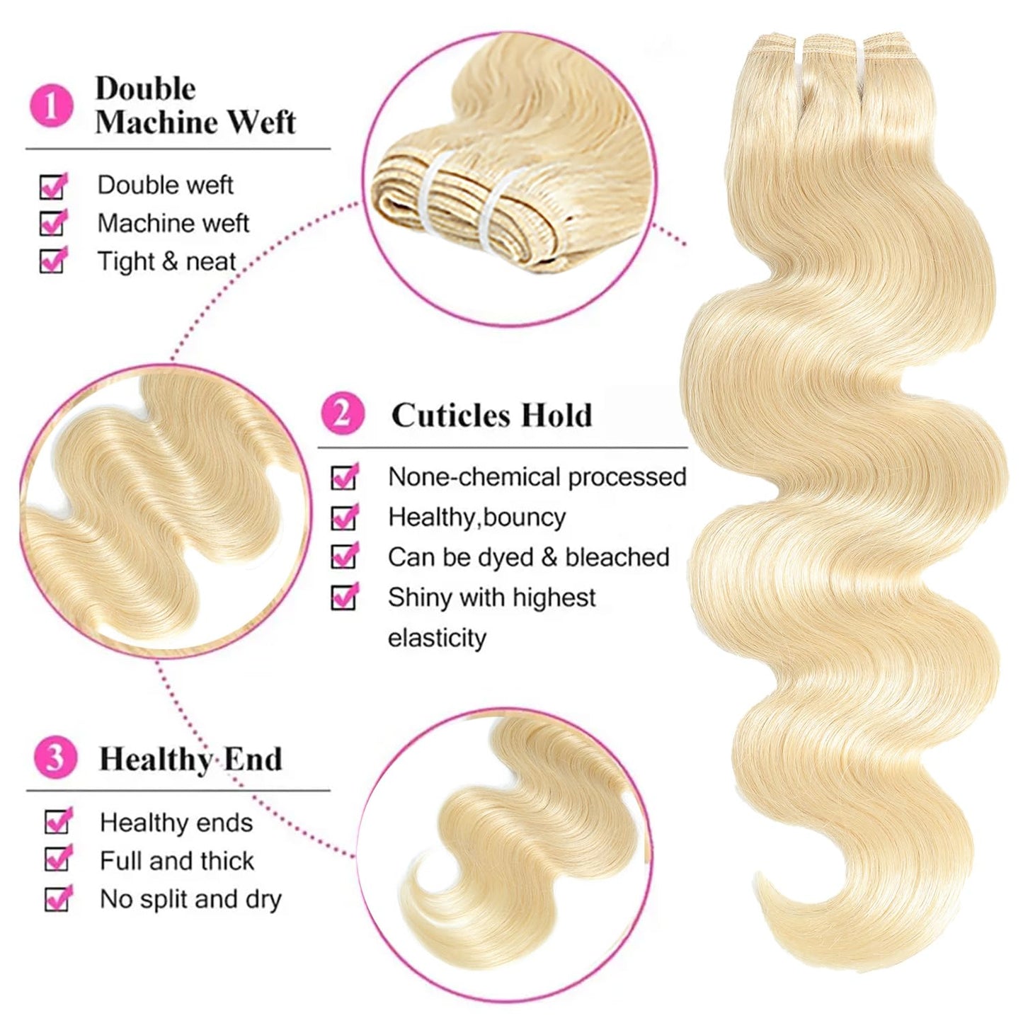 613 Bundles Blonde Human Hair Body Wave Single Bundle 16 Inch 1 Bundle 100% Unprocessed 12A Brazilian Virgin Hair 613 Body Wave Bundles 100g One Bundle