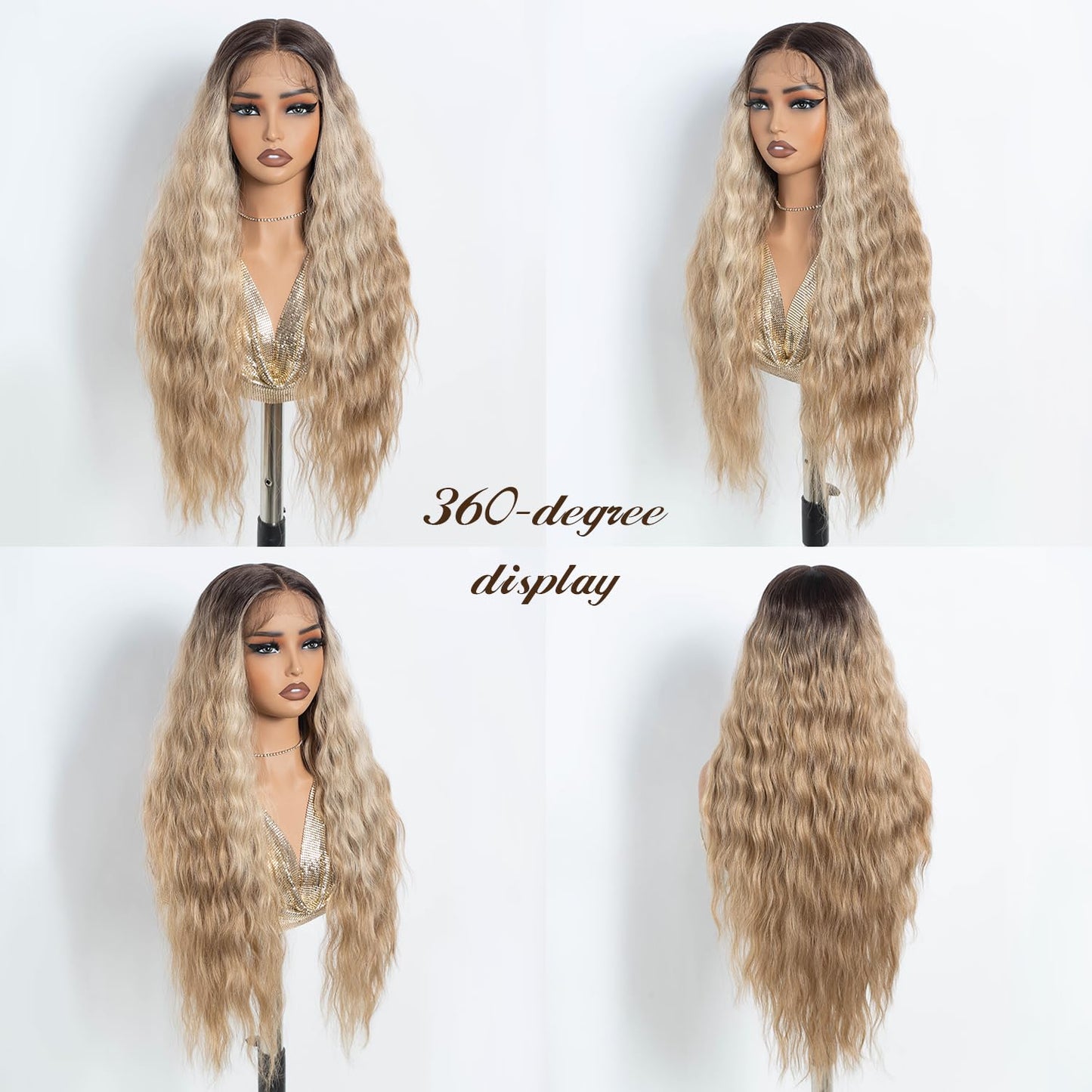 NOBLE Long Wavy Lace Front Wig - Ash Blonde 30 Inch Synthetic Hair | Heat Resistant for Daily Wear