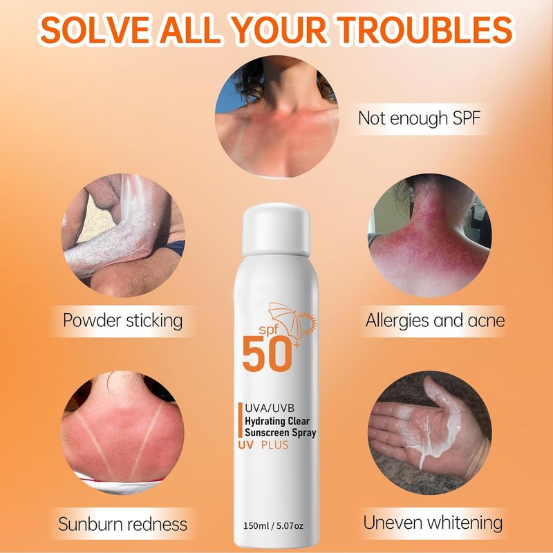 Sunscreen Spray SPF 50+ | Reef Safe Broad Spectrum UVA/UVB Protection, Non-Comedogenic, 5.07oz Travel Size