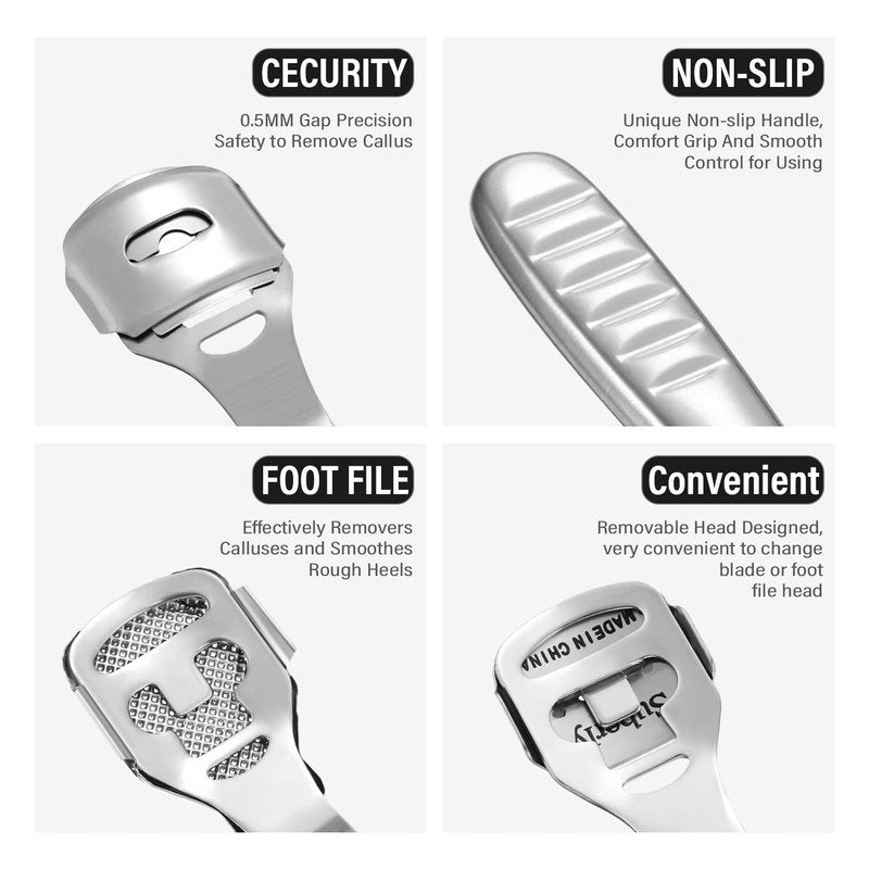 24 Pieces Callus Shaver Set, 20 Replacement Slices Blades 2 Callus Shavers and 2 Foot File Head Foot Care Tools Steel Handle Hard Skin Remover for Hand Feet (Grooved Handle)