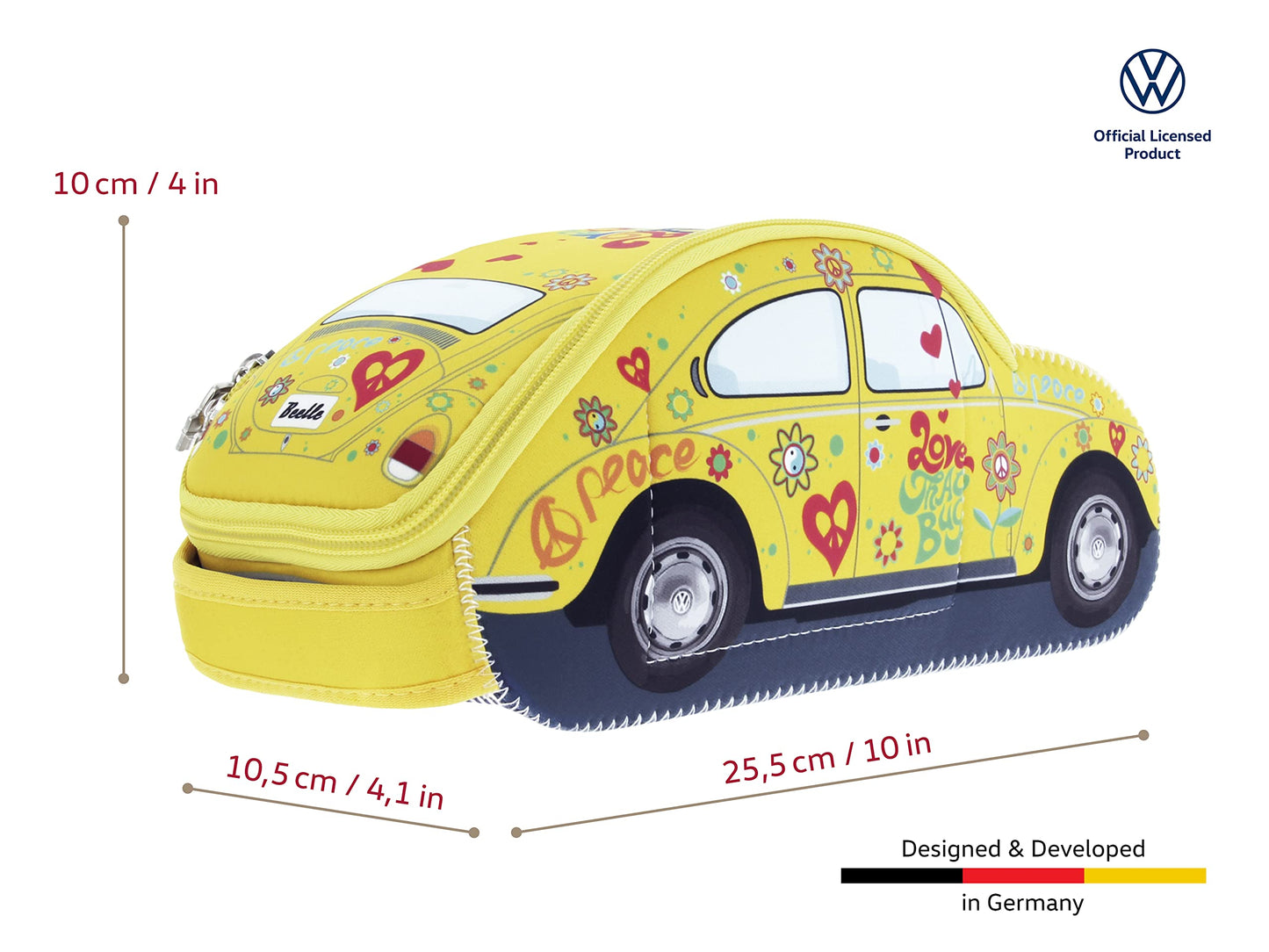 BRISA VW Collection - Volkswagen Neoprene Universal Bag for Makeup, Travel, Cosmetics in Beetle Bug Design (Yellow, Small (10 x 3.9 x 4.1 inches))