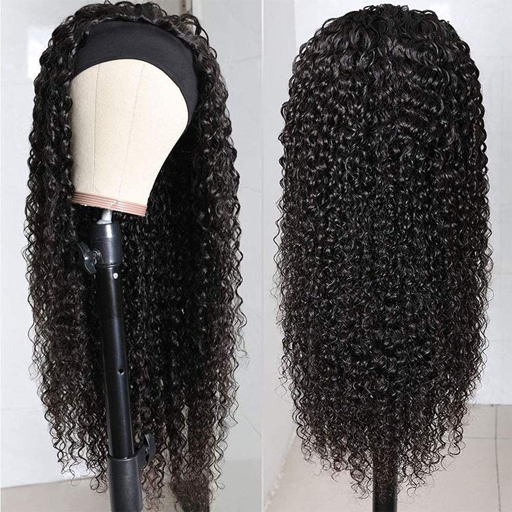 Headband Wig Human Hair 16 Inch Deep Wave Glueless Wig 1B# Natural Color