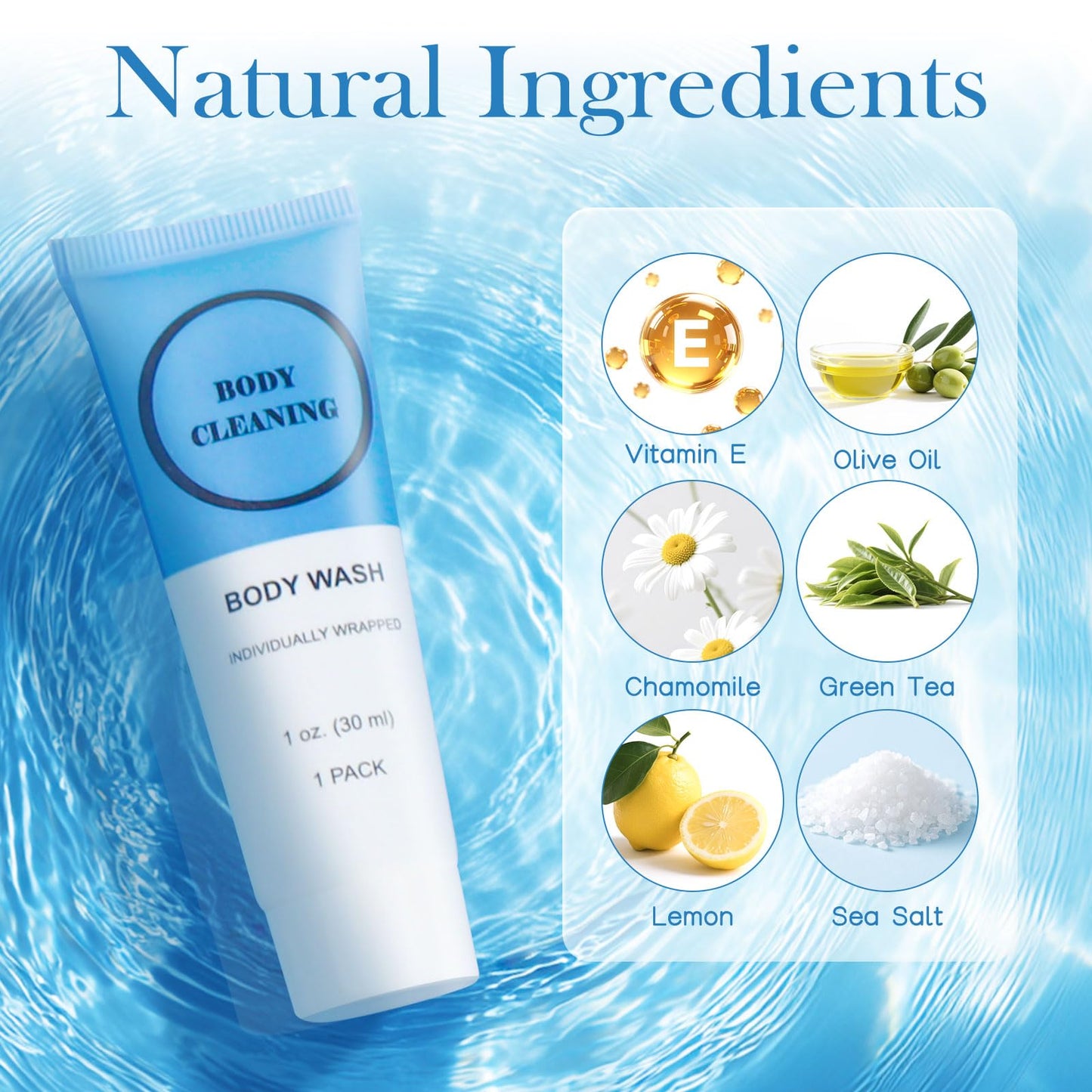 Travel Size Body Wash, Individually Wrapped Bulk 1 oz/30 ml Mini Shower Gel Set Trial Sample Small Single Use Toiletries Amenities Kit for Men & Women for Hotel/Camping/Vacation/Homeless (60 Pack)